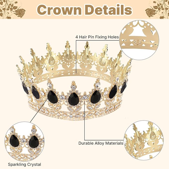 Crown Cake Topper, Black & Gold Crown Balls Happy Birthday Cake Toppers Birthday Candles Butterfly, Corona Para Pastel, Crown Cake Decorations for Women Queen Princess Men (Gold, Black)