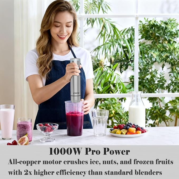 Handheld immersion Blender 11-Speed, 1000W Immersion Blender with Anti-Splash Design, Stainless Steel Blade for Blending Soup, Smoothies, Mayonnaise,Making Food Is More Convenient