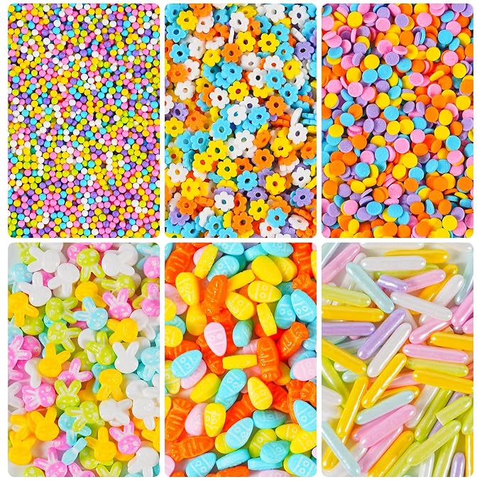 Easter Sprinkles Mix - 6.35oz Pastel Nonpareils Carrot Egg Bunny Sprinkles, Spring Sprinkles Confetti Sugar Rods, Rainbow Flowers for Cake Decorating, Cookies Baking Cake Ice Cream Cupcakes Topping