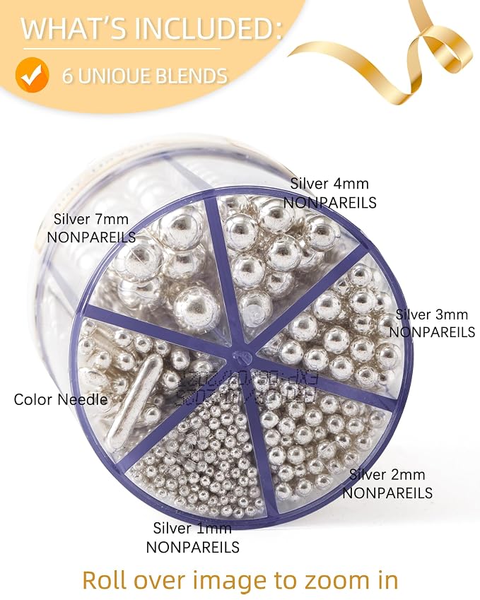 Sprinkles for Baking Edible Sugar Confetti 10.8oz, Nonpareils & Sugar Pearls - Six Pearl Sprinkles Mix Cake Decorations, Cookies, Cupcakes, Dessert Toppings (Spring Pastel Colors) Silver