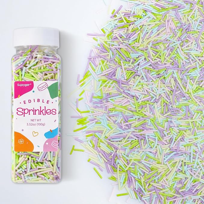 Easter Jimmies Sprinkles Edible, Sujoygar 100g Pastel Sprinkles for Cake Decorating Cupcakes Dessert Ice Cream Baking Easter Spring Party Supplies Birthday Celebrations