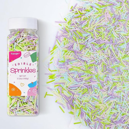 Easter Jimmies Sprinkles Edible, Sujoygar 100g Pastel Sprinkles for Cake Decorating Cupcakes Dessert Ice Cream Baking Easter Spring Party Supplies Birthday Celebrations