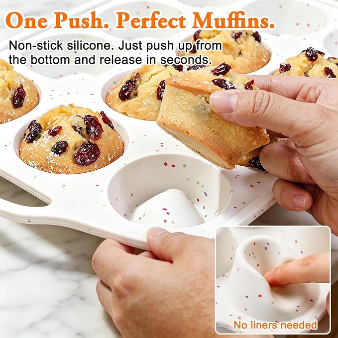 2 Pack Silicone Muffin Pans with Metal Reinforced Frame Regular 12 Cups Cupcake Pan with Handle Nonstick BPA Free Muffin Molds for Baking Muffins, Cupcakes, Egg Bites, Oven Dishwasher Safe
