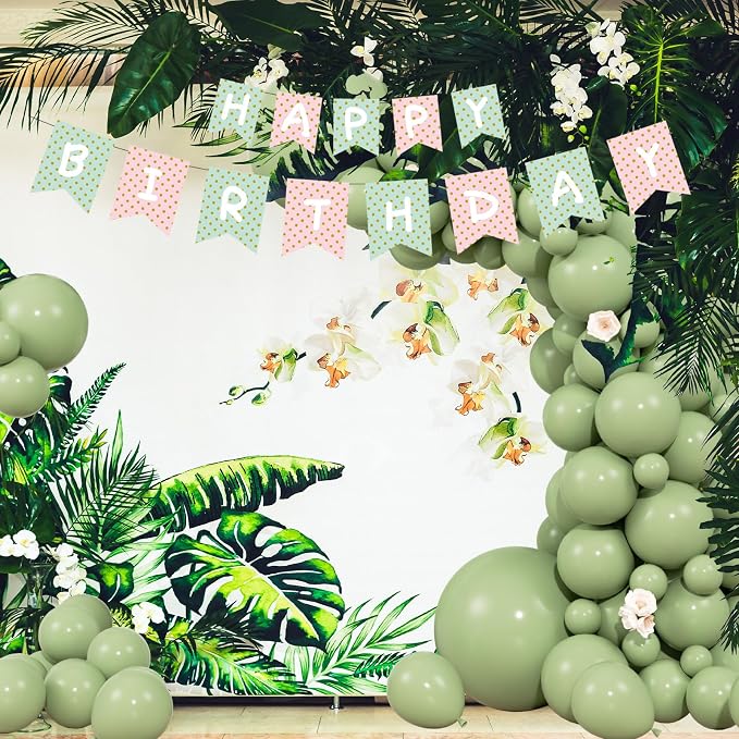 104pcs Sage Green Balloons - 18/12/10/5 Inch Neutral Green Latex Balloons Garland Arch Different Sizes Pack for Boho Wedding, Baby Showers,Bridal Shower, Birthday Party Decor