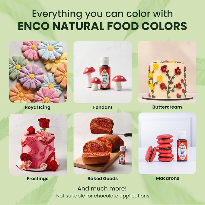 ENCO Natural Food Coloring Gel Red (1.41 oz) – No Artificial Dyes, Vibrant Colors for Icing, Buttercream & Fondant – SQF Certified – Kosher & Vegan – Baking & Cake Decorating