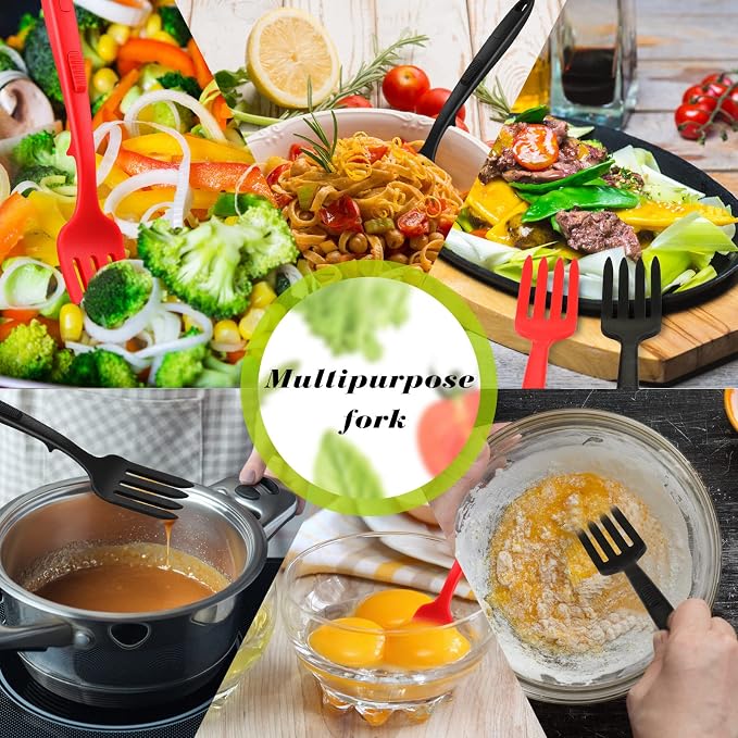 Mixweer 2 Pcs Silicone Flexible Fork 11.6 Inch Silicone Heat Resistant Cooking Fork Large Kitchen Non Stick Spork Ultimate for Mix Ingredients, Mash Food, Whisk Eggs, Baking(Red, Black)
