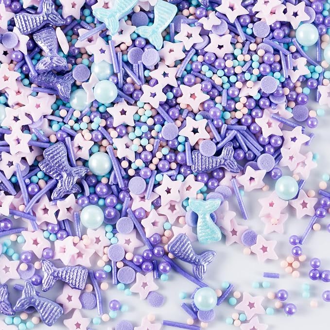 Mermaid Sprinkle Mix 4.2oz Edible Pearls Sugar Stars sprinkles Summer Ocean Sprinkles for Cake Decorations, Baking, Ice Cream, Cookies, Cupcake Topper Candy, Chocolate, Parties