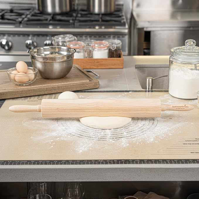 Restaurantware Wood Rolling Pin 1 Count 15 Inches Solid Wood Baking Tool, Ergonomic Dough Roller With Smooth Rotation, Beige Kitchen Pastry Tool for Professional Bakers