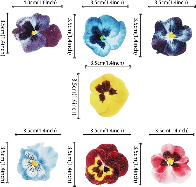 60 PCS Edible Flowers Cupcake Toppers Edible Spring Bridal Engagement Pansies Cake Decorations Wafer Paper Flowers Cupcake Picks for Baby Shower Kids Birthday Party Cake Food Decorations Supplies