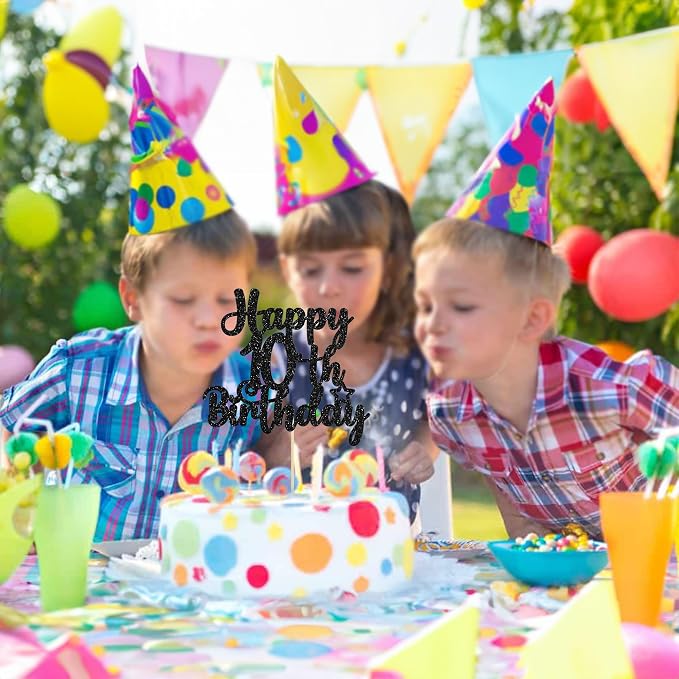 Gyufise 1Pc Happy 10th Birthday Cake Topper Glitter 10 & Fabulous Cheers to 10 Years Old Birthday Cake Pick for Celebrating 10th Birthday Anniversary Party Cake Decorations Supplies Black