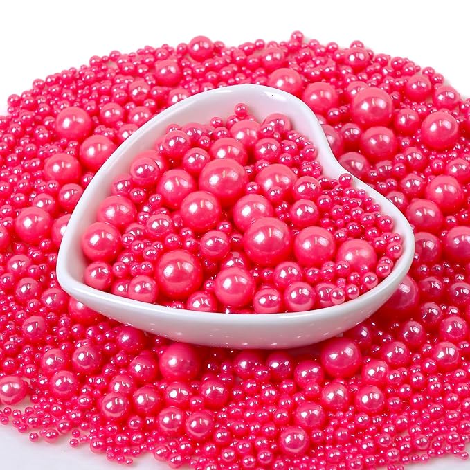 Pink Pearl Sprinkles for Cake Decorating, Edible Pink Sugar Pearl Sprinkles, Cake Decorations, Cupcake Toppers, Ice Cream, Wedding Party Birthday Supplies, 180g/6.35oz