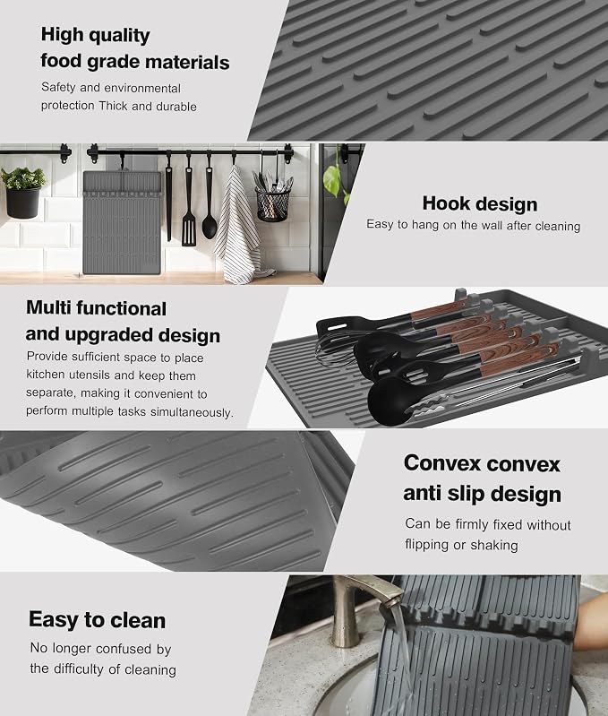 Silicone Griddle Tools Mat for Blackstone - Large Silicone Spatula Mat with Drip Pad - Griddle Mats BBQ Grill Accessories - Blackstone Griddles Accessories, Gifts for Men(Gray)