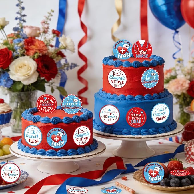 48pcs Edible 2026 Nurse Graduation Cupcake Toppers Wafer Paper Congrats Grad Nurse Cake Decorations Edible Class of 2026 Cupcake Picks for 2026 Graduation Theme Party Cake Decor Supplies