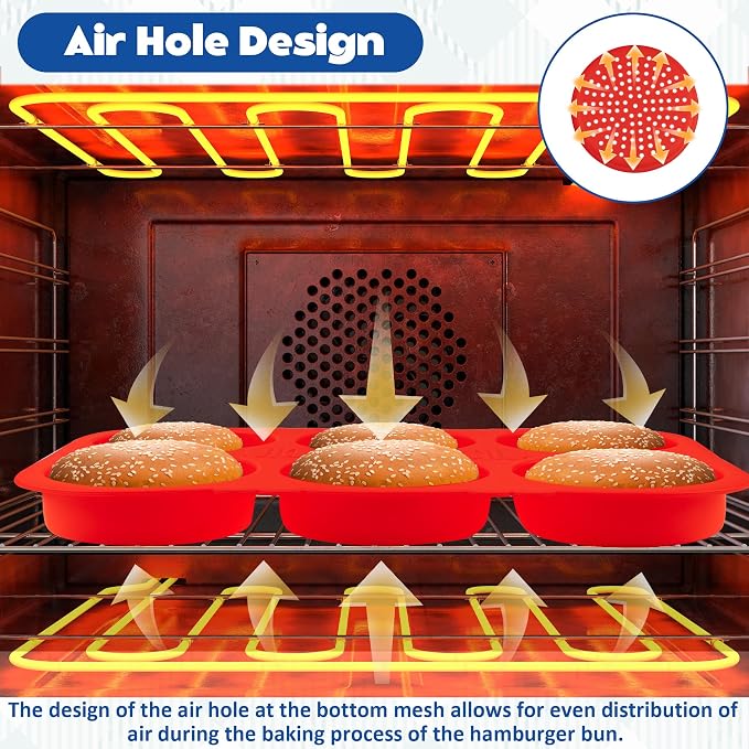 Silicone Hamburger Bun Mold and Bagel Pan, 6 Donut Inserts, 4 Inch | Hamburger Bun and Bagel Mold, Food-Grade Platinum Silicone, Non-Stick, Dishwasher Safe, 6PCS Donut Inserts Included