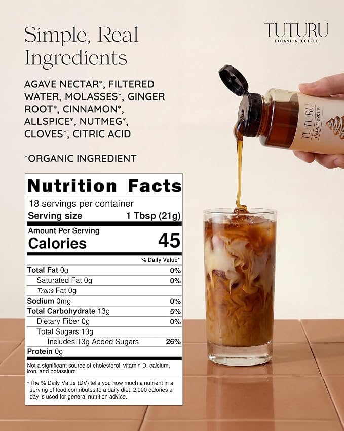 Gingerbread Simple Syrup for Coffee, Cocktails, Matcha - Sweetened with Agave Nectar - Infused with Real Gingerbread Spices - 13.5 oz