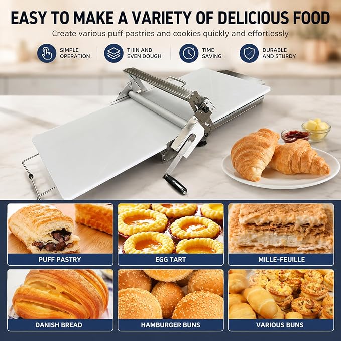 Folding Dough Sheeter, Countertop Dough Sheeter,Dough Roller Machine Stainless Steel Sheeter 0.2-25mm Adjustable Thickness Stainless Steel Manual Dough Sheeter Machine W Electric automatic