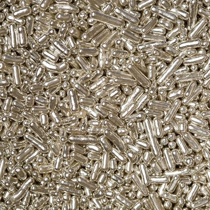 Sprinkles Edible Soft Jimmies Soft Sprinkles for Topping Ice Cream, Cookies, Cakes, Cupcakes, Dessert Decorating MADE IN USA 4 oz (24 KARAT SILVER METALLIC)