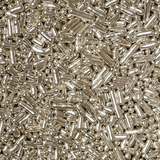 Sprinkles Edible Soft Jimmies Soft Sprinkles for Topping Ice Cream, Cookies, Cakes, Cupcakes, Dessert Decorating MADE IN USA 4 oz (24 KARAT SILVER METALLIC)