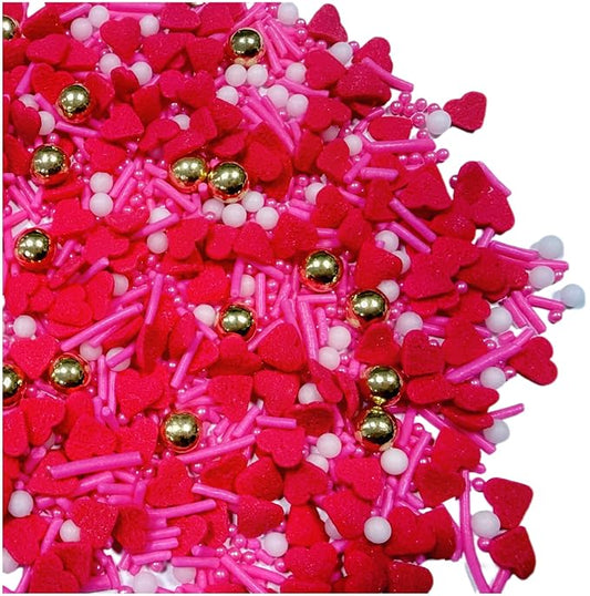 Sentovac Edible Red Hearts Pearls and Jimmies Mix Sprinkles for Valentines Decorating 1 Bottle 3.53oz/ 100g | Cake Cupcakes and Ice Cream Topper Decorations