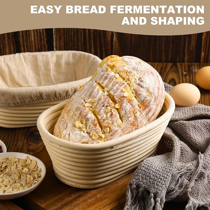 Banneton Bread Proofing Basket, 2 Pack 10 inch Oval Shaped Sourdough Banneton Baskets, Banneton Bread Basket for Sourdough Baking Supplies