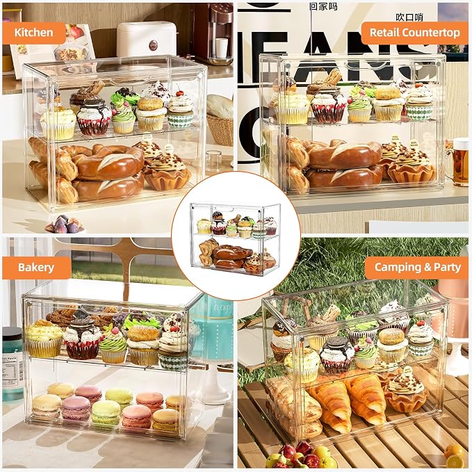 2 Tier Cupcake Stand Acrylic Cardboard Cupcake Tower Holder, Dessert Pastry Cookie Display Stand Case with Lid for Birthday Wedding Party Decoration, Large Adjustable Bread Box, XXXL