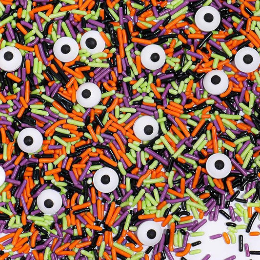 Halloween Sprinkles Mix with Edible Candy Eyes - Black Orange Purple Green Jimmies for Cake Decorating, Cookies, Cupcakes, Baking, and Halloween Party Supplies, Scary Theme Sprinkles