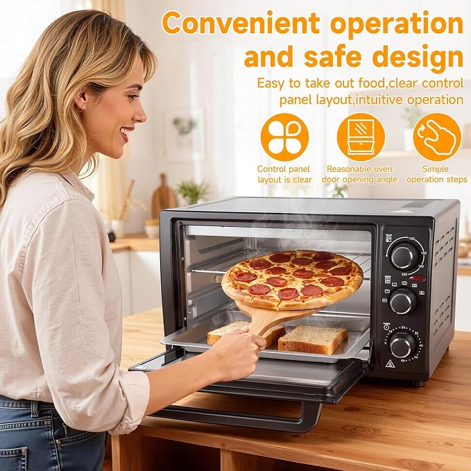 34QT/32L Kitchen Convection Oven, 1500W, Multi-Functional Countertop Toaster Oven with 60-Min Timer, Crispy Roast, Dehydrate, Rotisserie, 6 Accessories Included Black