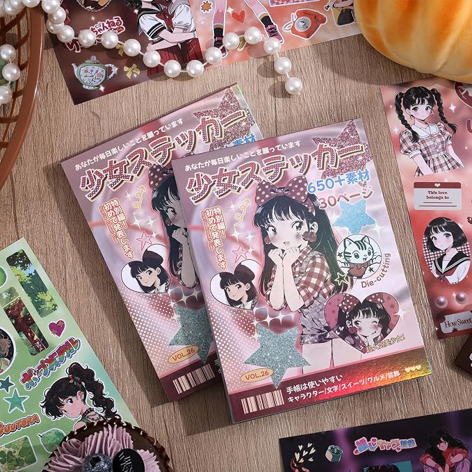 Girl's Japanese Retro Sticker Book, Anime Showa Girl Theme - 650+ Cute Old Showa Style Comics Stickers, for DIY Scrapbooking Journaling Handbook Decoration