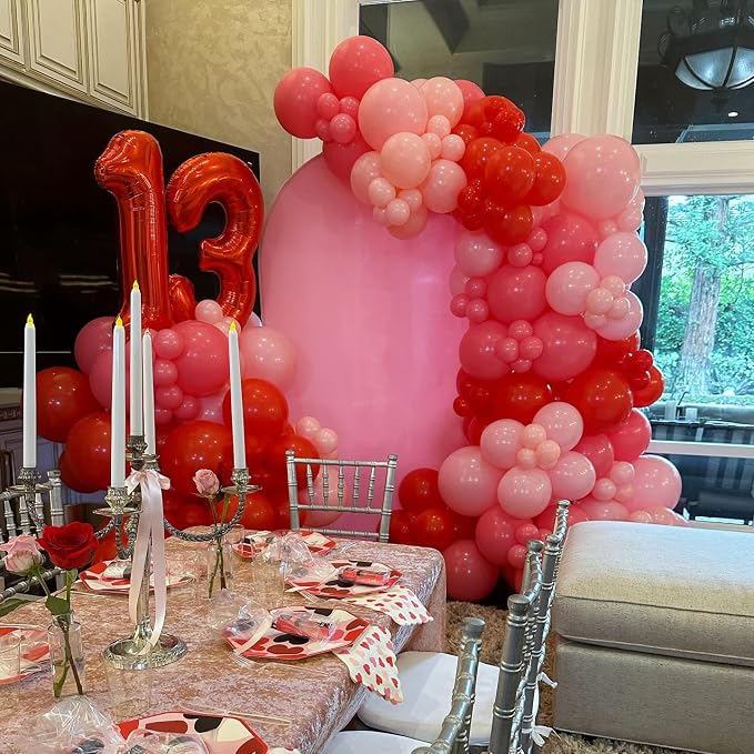 Valentine's Day Balloon Arch Kit - 358Pcs Rose Petals LOVE Foil Balloon Heart Balloons Red and Pink Balloons Garland Kit for Valentines Day Galentines Engagement Anniversary Party Decorations