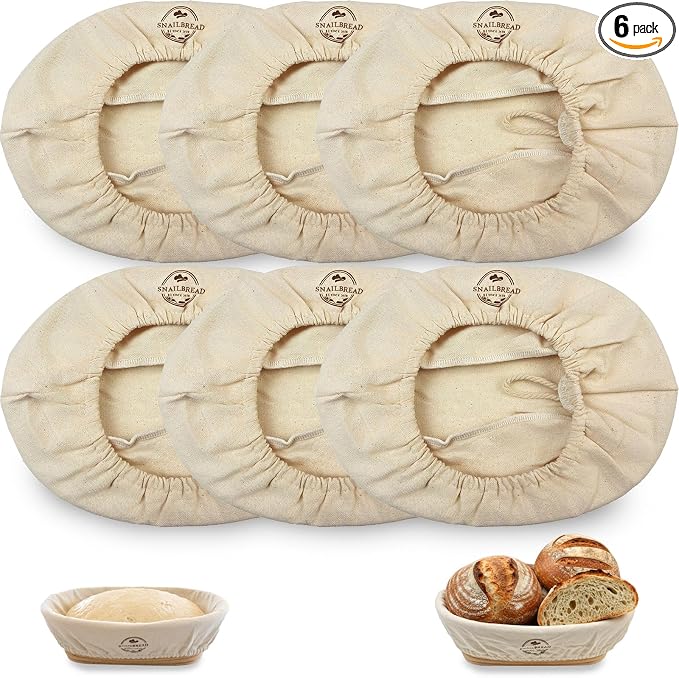 Natural Cotton Bread Basket Liner Cloth: 10 Inch Reusable Oval Proofing Liner for Banneton, Handmade Washable Fabric with Sourdough Baking Kit, Gift for home Baker Set of 6
