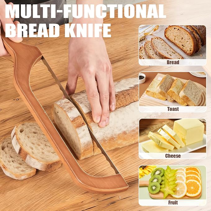 Bread Slicer for Homemade Bread - 15.7" Wooden Sourdough Bread Knife with Ultra-Sharp Serrated Stainless Steel Blade - Bread Knife for sourdough, Bagels, Baguettes, Loaves - Ambidextrous Design
