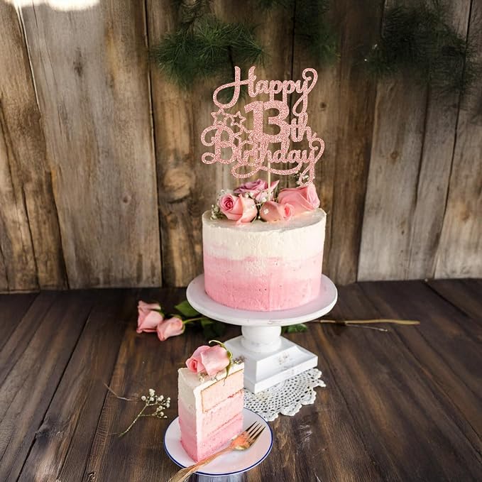 1 Pack Happy 13th Birthday Cake Topper Rose Gold Glitter 13 Official Teenager Cheers to 13 Years Old Birthday Cake Pick for Celebrating 13th Birthday Anniversary Party Cake Decorations Supplies
