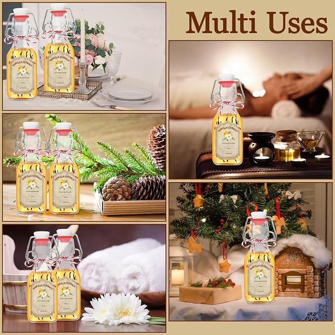 20 Pack Swing Top Glass Vanilla Extract Bottles 4 oz with Lids, Vanilla Extract Labels and Funnel, Glass Boston Vanilla Bottles for Syrup Gift, Flip Top Glass Bottles Jars for Vanilla Extract