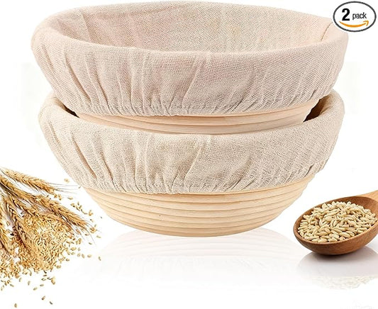 KONGDY Banneton Bread Proofing Basket, 10 Inch Round Sourdough Proofing Basket with Linen Liner, Bread Making Starter Kit, Bread Lame