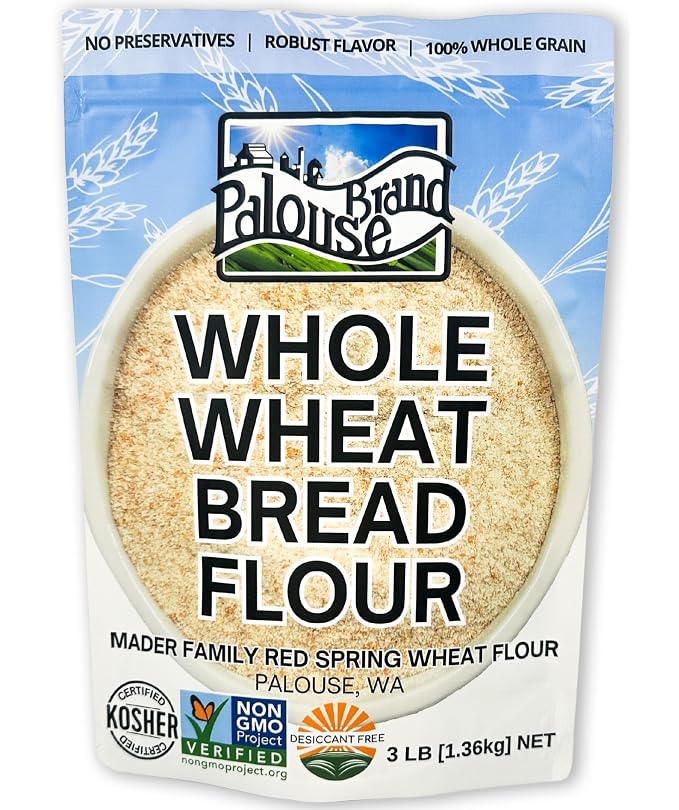 Palouse Brand Certified Glyphosate Residue Free Bread Flour | 3 LBS | Whole Wheat Unbleached | Non-GMO | 100% Non-Irradiated | Kosher | USA Grown | Field Traced | Resealable Bag