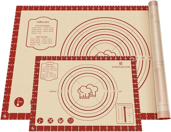 2 Pack Non Stick 26''x16'' Extra Large Thick Silicone Pastry Mat and 11''x16'' Cooking Mats, Double Measures Scale for Non-slip Silicone Baking Sheet,Counter Mat, Dough Rolling, Reusable Bakeware Mats