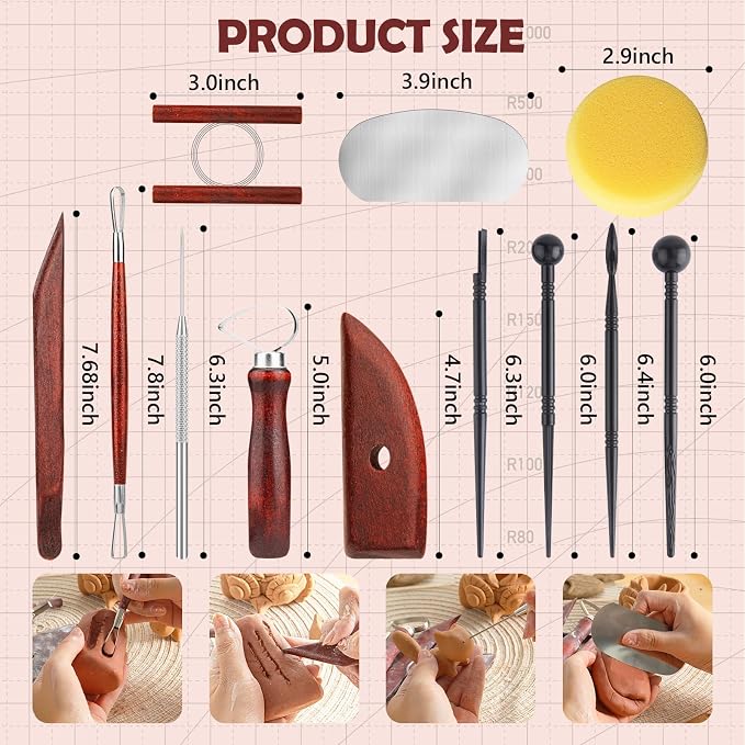 12PCS Pottery Tools Kit, Polymer Clay Tools Set for Sculpting, Air Dry Clay Tools, Ceramic Tools for Carving, Modeling, Molding, Shaping, Dotting, Trimming, Arts Crafts Supplies, Adults, Beginners