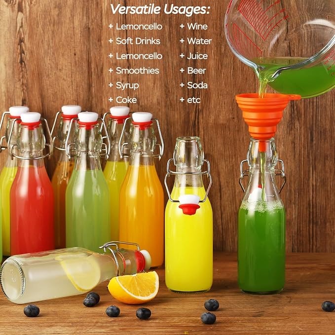12 Pack 8.5oz Flip Top Glass Bottles,8.5oz swing top glass bottles with airtight lids for Home Brewing,2nd Fermentation,Kombucha,Kefir,Vanilla Extract,Juice,Tea,Beverages,Soda,Oils,Vinegar,Limoncello