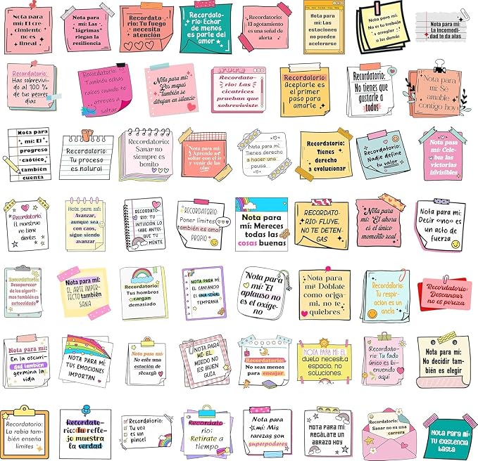 Spanish Motivational Stickers for Self-Love & Mental Health, Waterproof Vinyl Decals with Positive Affirmations - for Vision Board, Journaling, Laptop, Students & Therapy Gifts