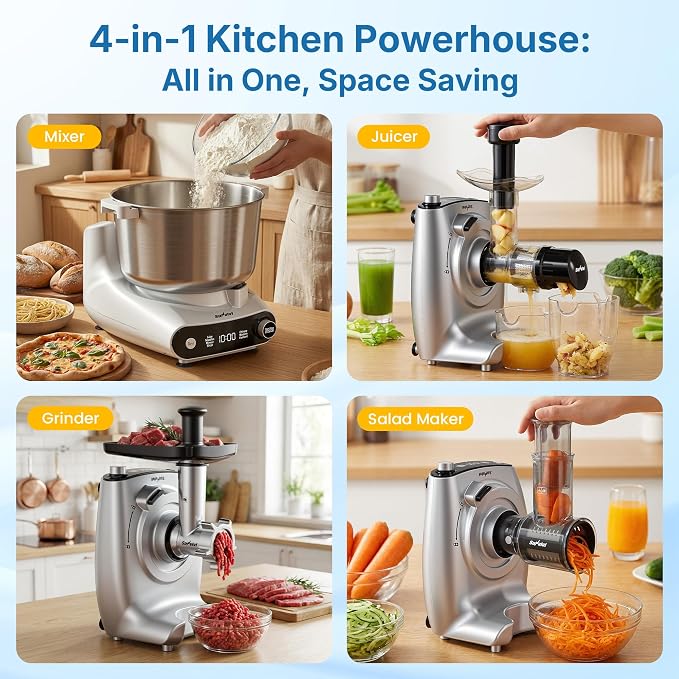 Electric Dough Mixer, Stand Mixer with Meat Grinder, Juicer