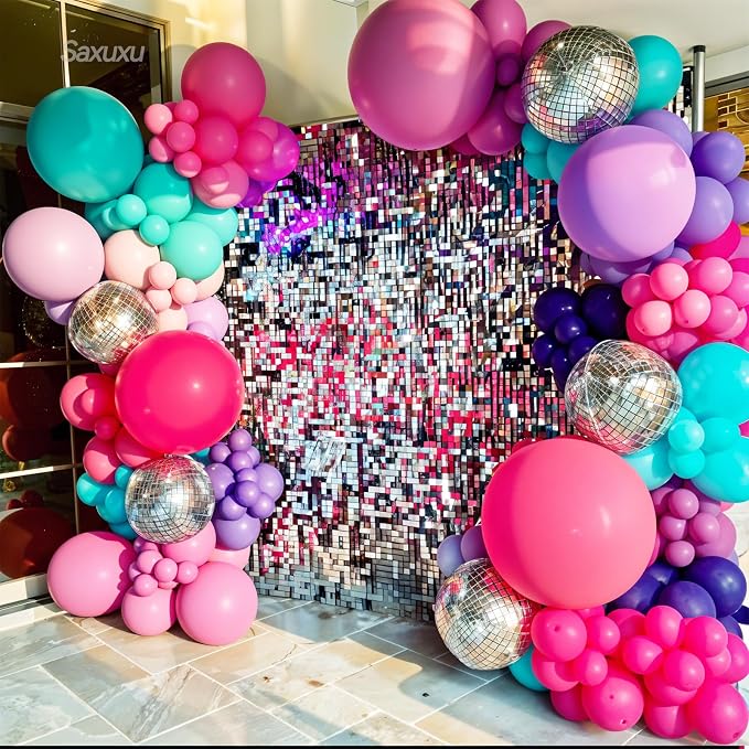 Pink Purple Balloon Arch Kit, Pink Purple Blue Balloon Garland Arch Kit, Gold Confetti Balloons For Girls women Princess Birthday Baby Shower Neon Theme Party Wedding Bridal Shower Bachelorette Decor