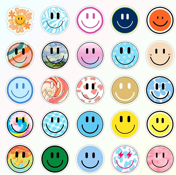 100PCS Smiling Stickers, Cute Water Bottle Stickers for Kids, for Teaching Rewards, Notebooks, Stationery, Luggage, Cartoon PVC Sticker