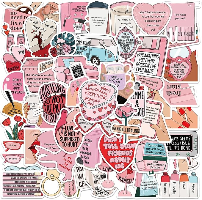Self Love Stickers for Teens Adults Women, Icicrim 50PCS Love Yourself Stickers for Water Bottles Laptop Luggage Phone Vinyl Waterproof Cute Stickers for Girls