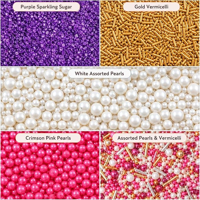 Confect Sprinkle Mix Set – Unicorn-Inspired Cake & Cupcake Decorations |Bright Pink, Pearl White, Purple Sugar Blend | Vegan, Gluten-Free, Nut-Free - 5 Oz