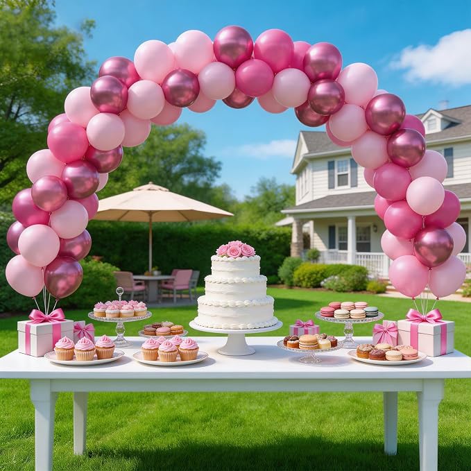 160Pcs Pink Balloons Metallic Pink Balloon,12 Inch Hot Pink Balloons Pink Metallic Pink Latex Balloons for Wedding,Baby Shower,Princess Theme Party Decorations