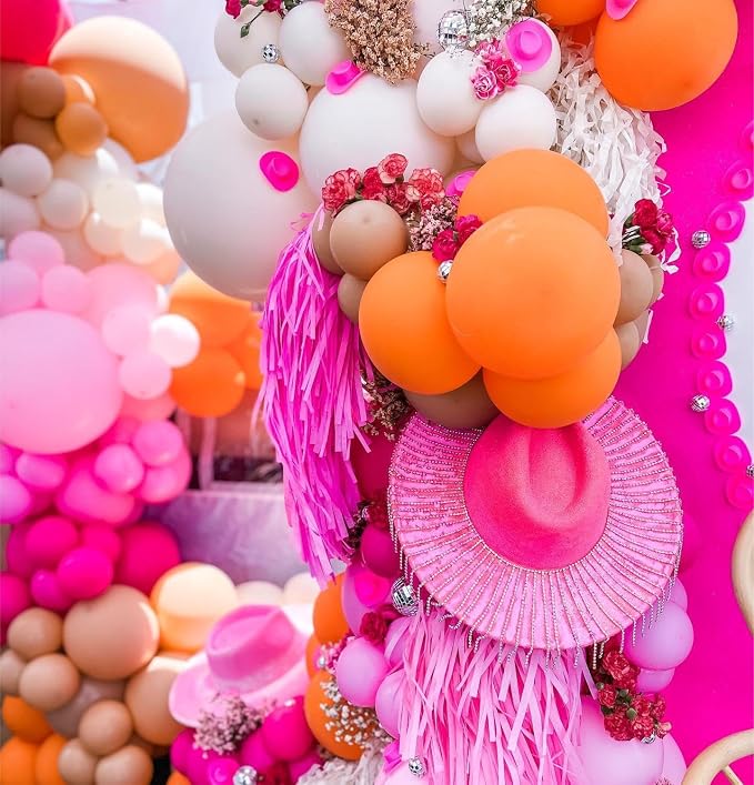Pink and Orange Balloon Arch, 103 PCS Baby and Hot Pink Balloon Garland With Peach Yellow Balloons for Princess Tropical Hawaiian Theme Birthday Party Decorations