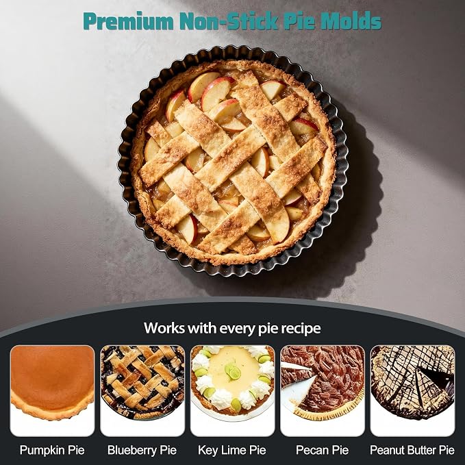 Tart Pan 2 Pack,10 Inch Non-Stick Carbon Steel Quiche Pan with Removable Loose Bottom, Deep 1.2 Inch Tart Pie Pan for Mousse Cake, Apple Pie, Cheesecake