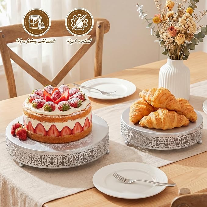Wenqik 5 Pcs Metal Silver Cake Stand 16/14/12/10/8 Inch Round Cake Holder Display for Dessert Table Cookies Fruit Serving Tray Cupcake Pastry Riser for Wedding Birthday Party and Events