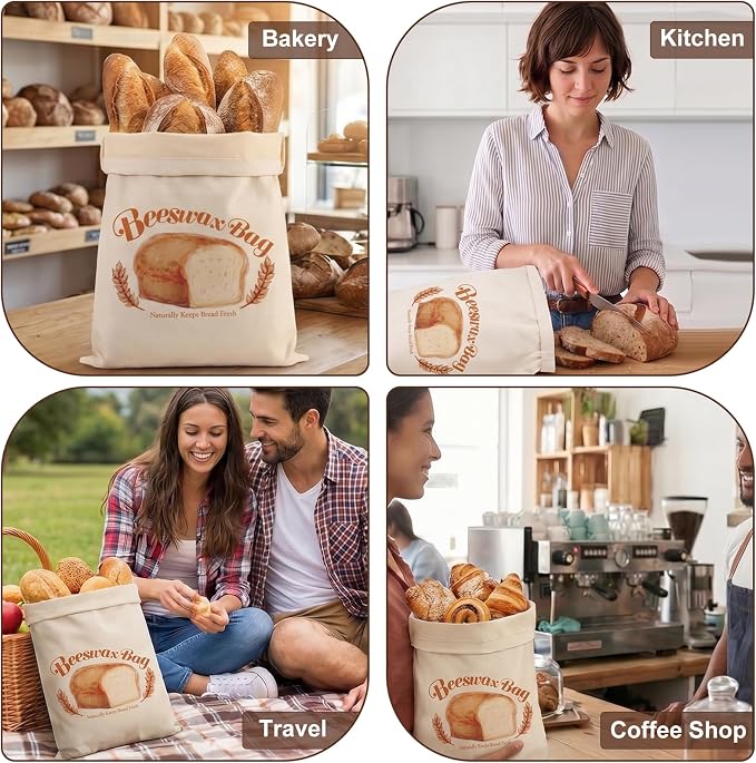 2 Pack Beeswax Bread Bags for Sourdough, Reusable Natural XL Linen Beeswax Bread Bag for Homemade Sourdough 17 x 13 Inches Freezer-Friendly Large Capacity Portable