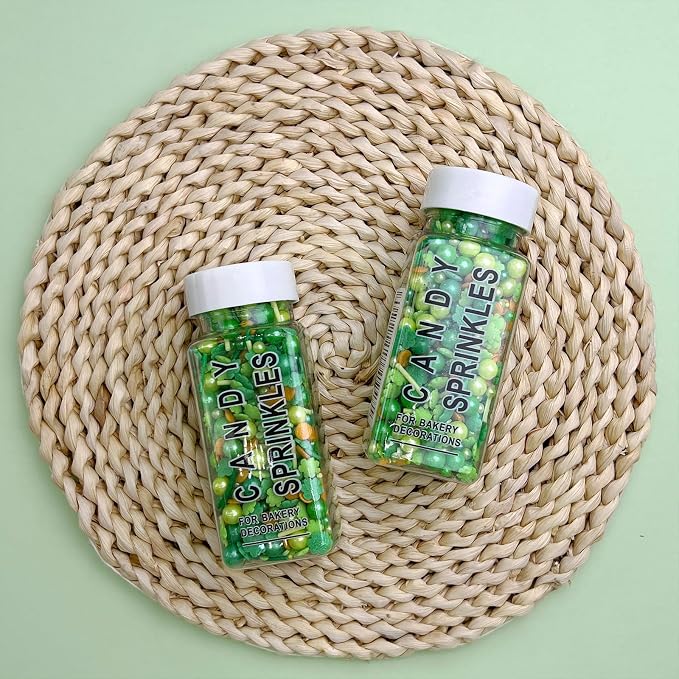St Patrick's Day Sprinkles, Green Shamrock Sprinkles for Cake Decorating, Edible Sprinkle Mix for Baking, Ice Cream, Cookies, Cupcake Topper, 3.53oz